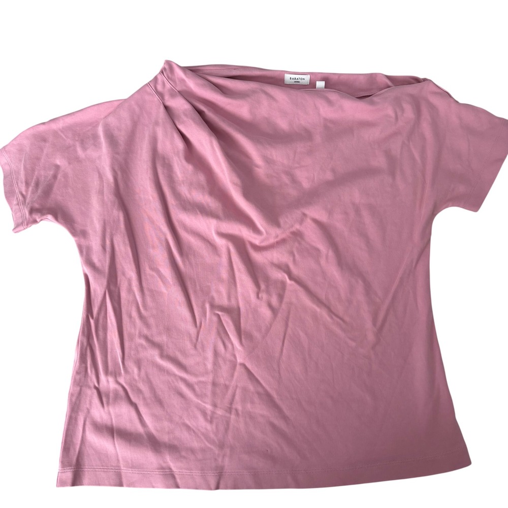 Babaton Aritzia Pink Draped Boatneck 
100%Cotton T-Shirt Size M Casual Dressy